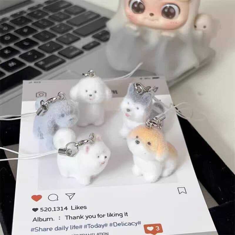 Tridimensional bonito reunindo filhote de cachorro chaveiro diversão menina coração saco do telefone móvel ornamentos ca