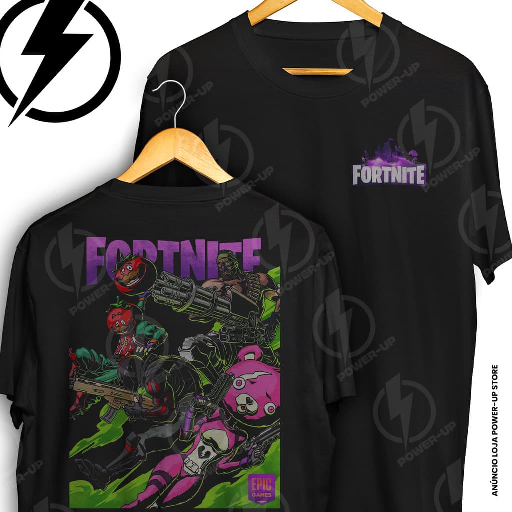 Camiseta Fortnite Epic Games Skins Battle Royale Frente E Verso Blusa Camisa 100% Algodão