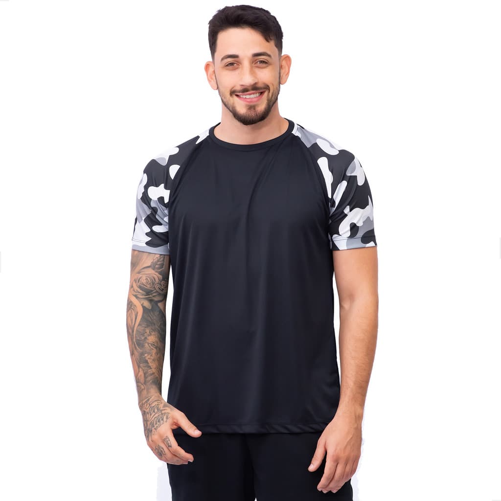 Camisa Dry Fit Raglan Camuflada Academia Treino esportiva Proteção Uv