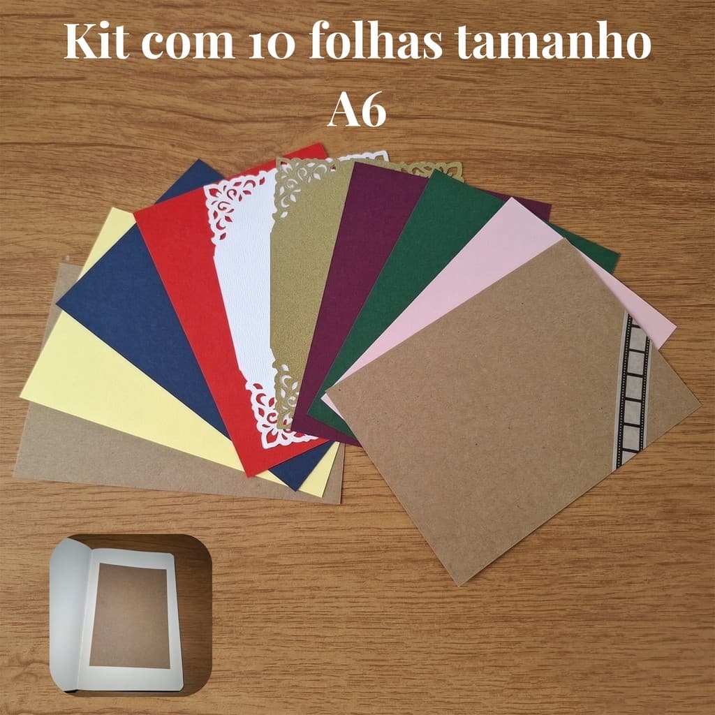 Kit Papéis Coloridos A6 | 10 Folhas com Gramaturas Variadas | Journal | Scrapbook