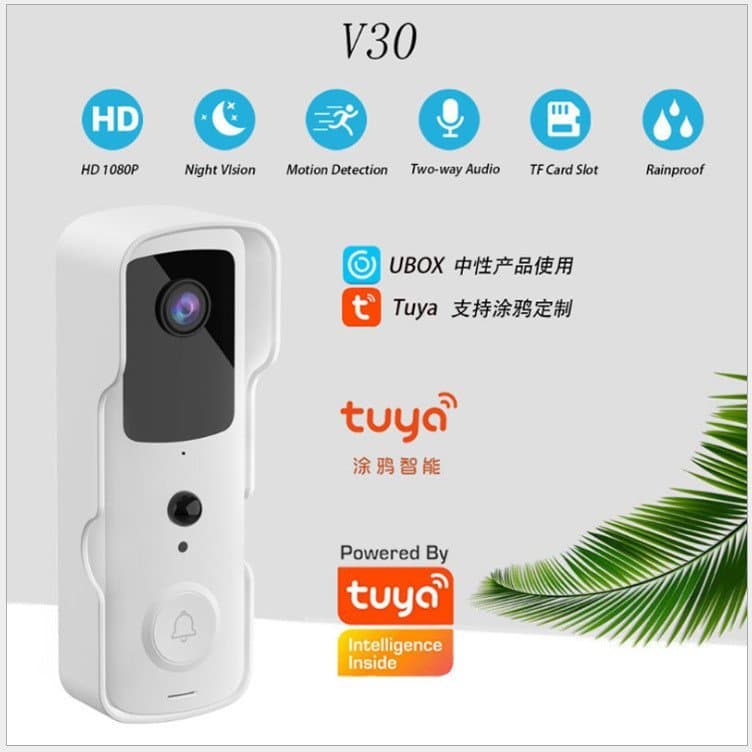 Campainha de Vídeo Sem Fio Inteligente Tuya de Baixo Consumo com Intercomunicador e Monitoramento por Celular, Campainha