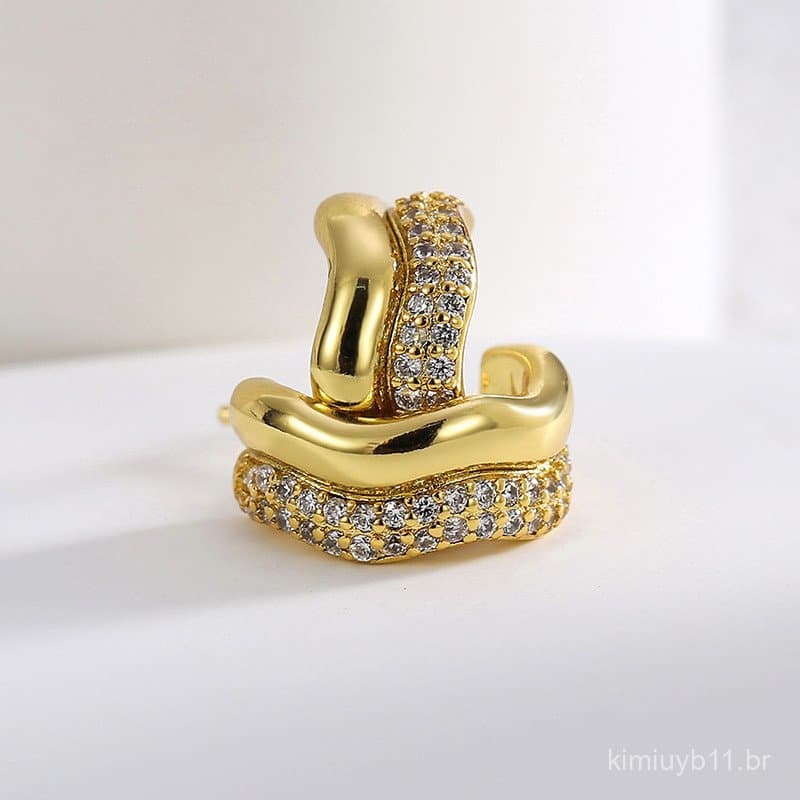E0496 Brincos geométricos femininos de design coreano, fresco e único, banhados a cobre com ouro verdadeiro, micro-incru
