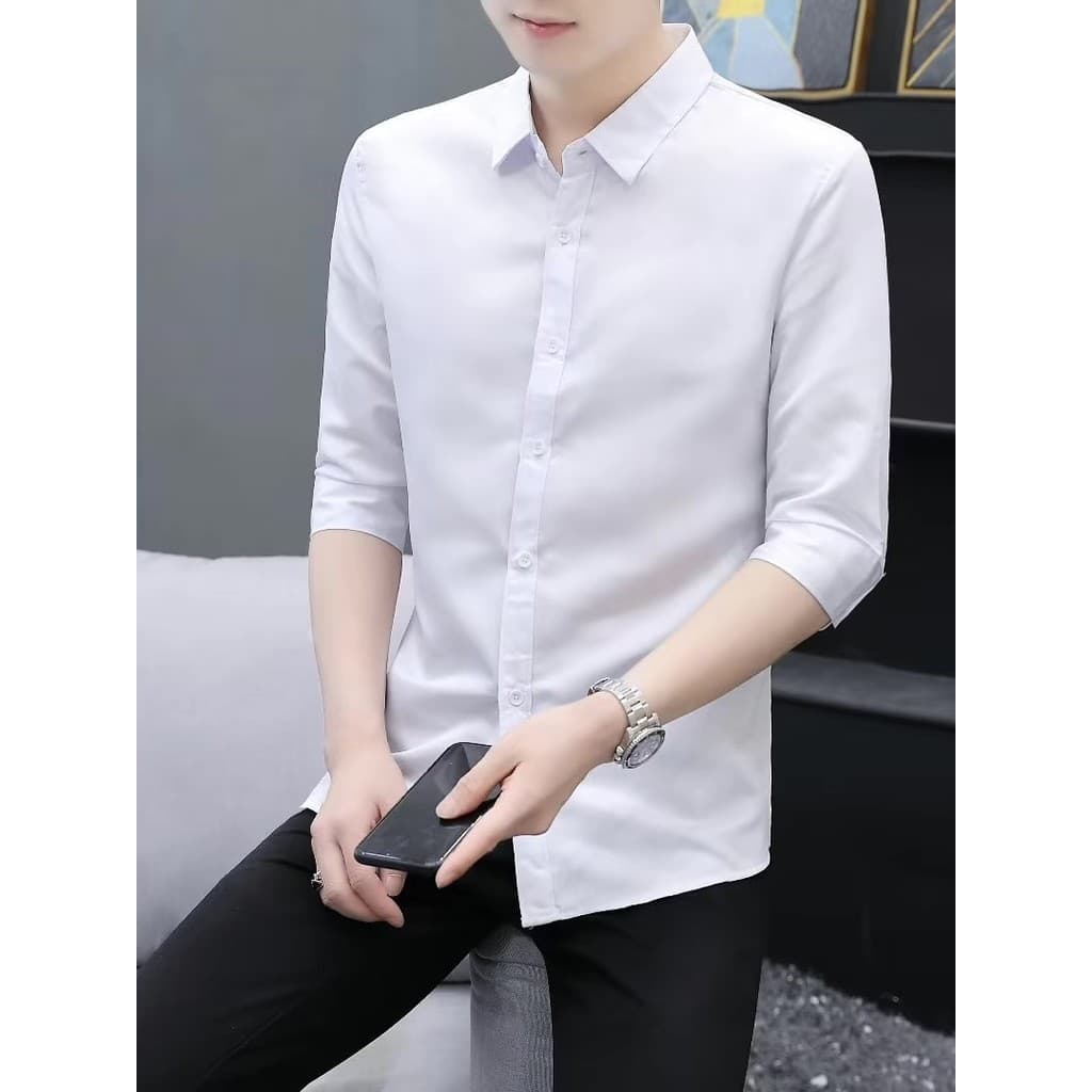 Camisa bonita masculina de manga curta Street Wear masculino Casual manga três quartos camisa branca na moda verão High-