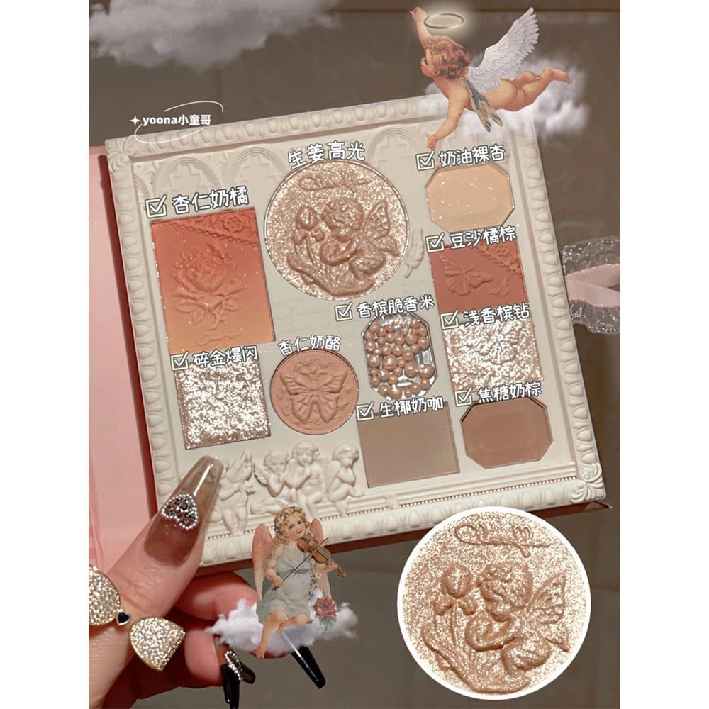 Cheerflor anjo em relevo paleta de sombras Blush destaque tudo-em-um paleta jogador de diversões leite chá cor terra nov