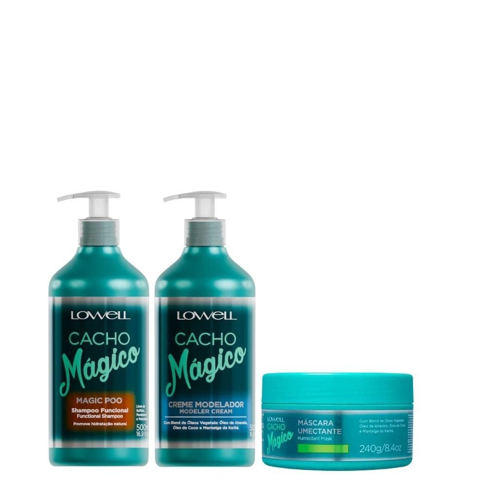 Kit Lowell Cachos Mágicos Shampoo 500ml + Máscara 240g + Creme Modelador – Hidratação, Nutrição e Definição de Cachos