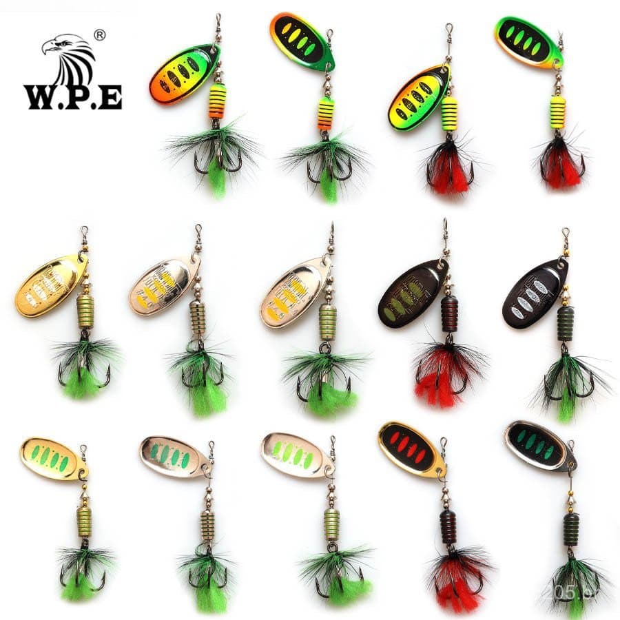 Isca de Pesca W.P.E com Lantejoulas Metálicas, Isca Dura, Isca Macia, Isca de Pesca com Pena Ajustada em Latão, Isca Met
