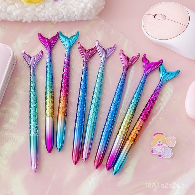 Caneta gel coreana simples estilo sereia 0.5 preta para estudantes, caneta à base de água personalizada com desenho anim