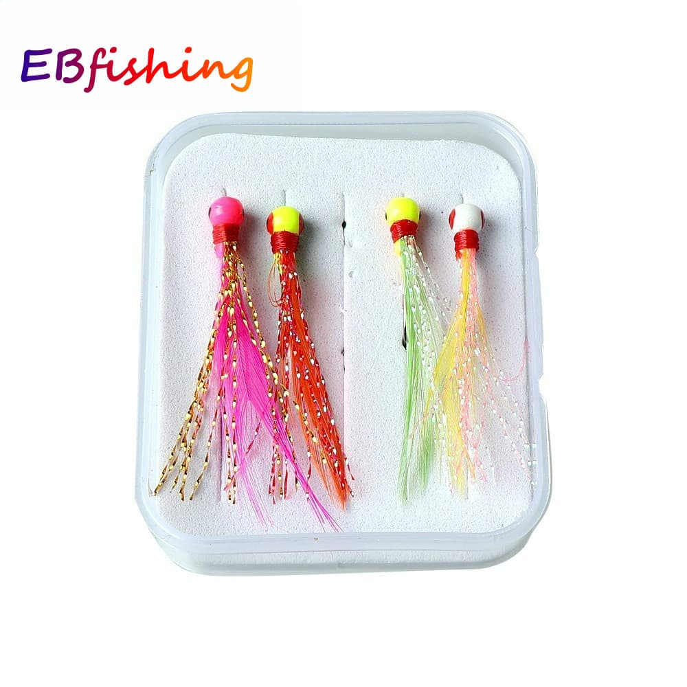 4 Pçs/Set 0.95g/1.75g Mini Pesca Jig Head Gancho Bola Redonda Isca De Com Mosca Pena