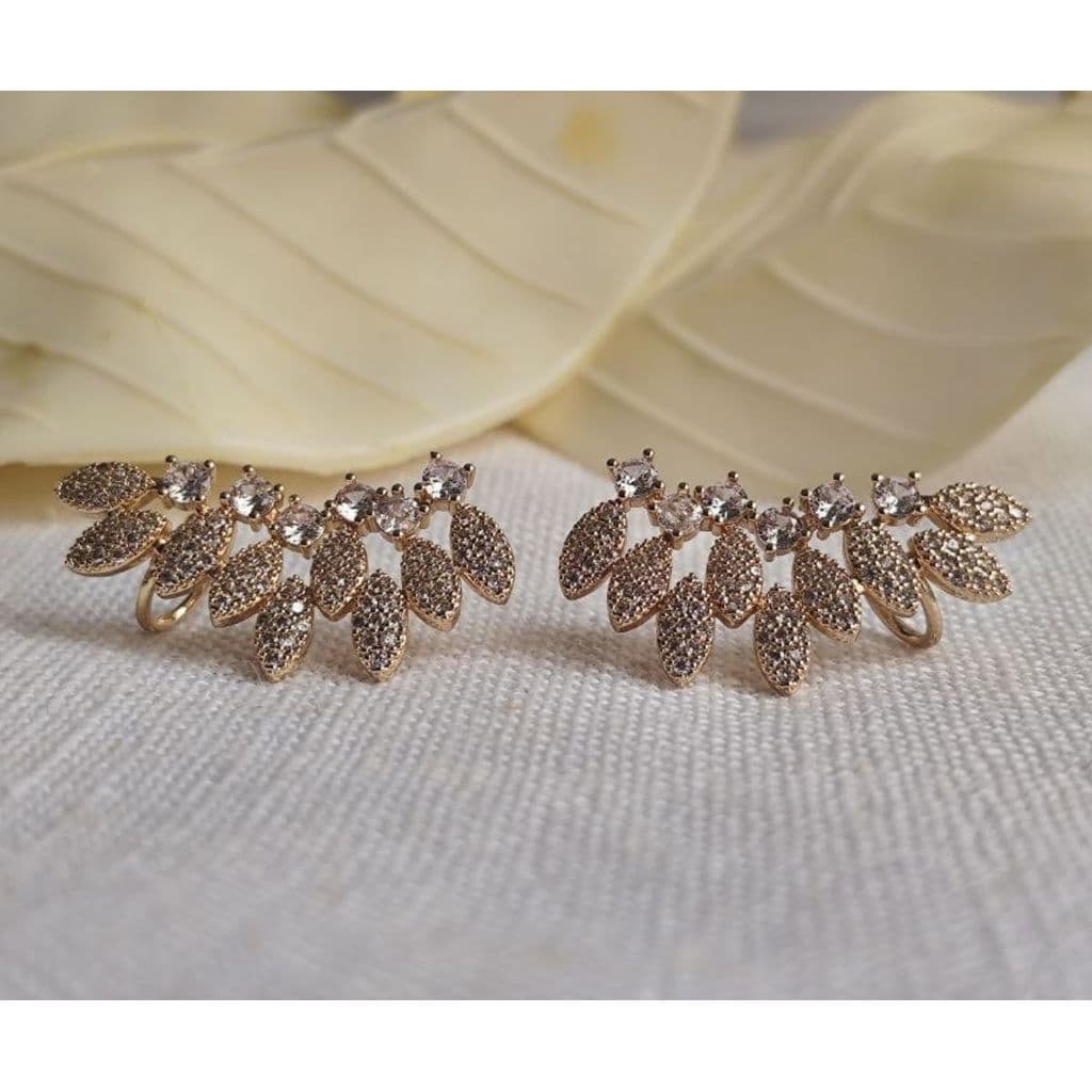 Ear Cuff Brinco Folhas Zircônia e Strass Festa e Eventos
