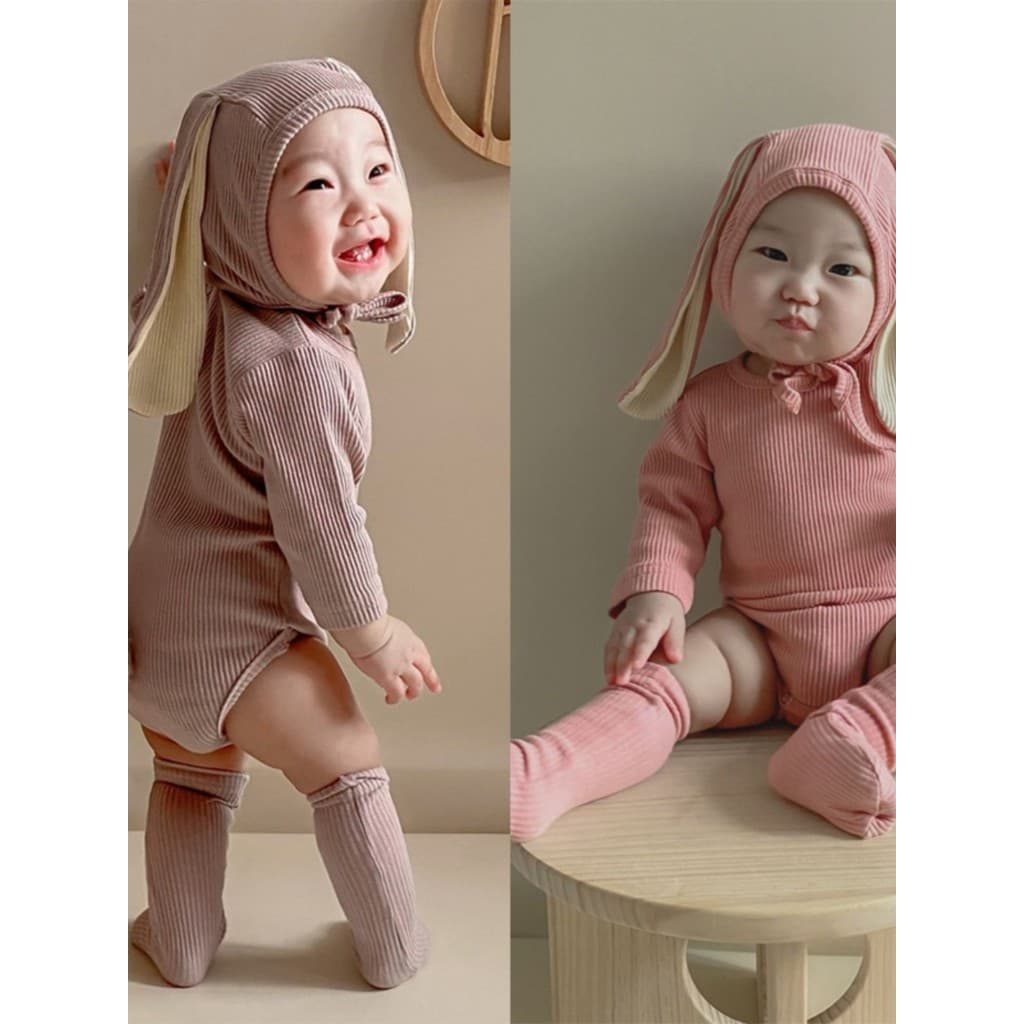 Bebê bebê primavera outono terno INS estilo orelhas de coelho chapéu de manga comprida roupas de bebê meias terno de trê