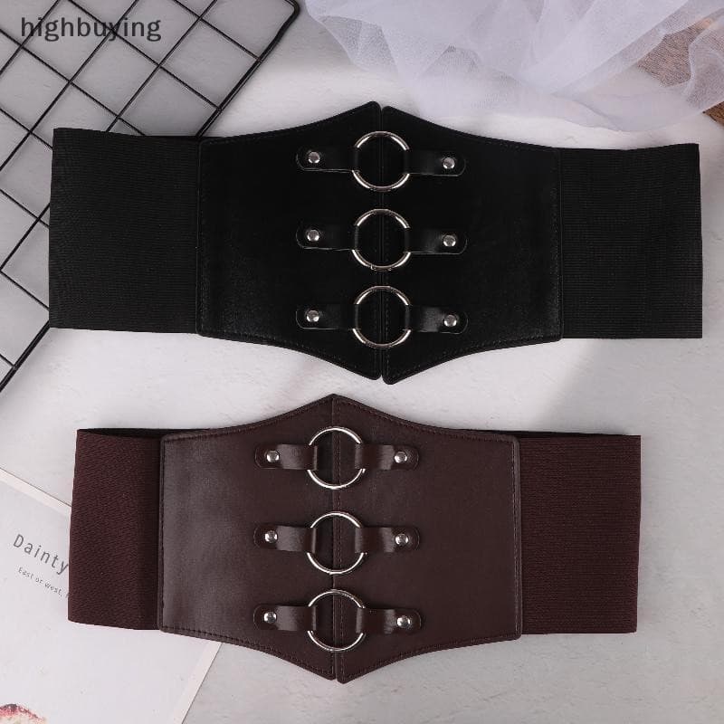 [highbuying] Cinto Espartilho Gótico Elegante Com Fivela Tripla Rebites Pretos Cintura Elástica Waspie Para Mulheres Pun