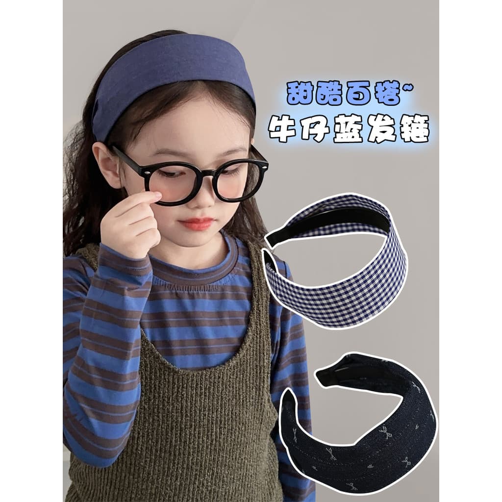 Primavera outono coreano crianças estilo coreano bandana de aba larga meninas pressionado cabelo Denim bandana passeio m