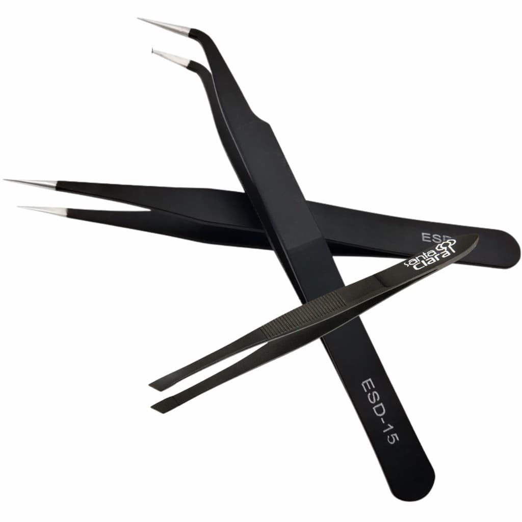 kit 3 Pinças Profissinais Extensão de Cilios e Alongamento Fio a Fio - Pinça Reta + Pinça Curva + Pinça de sobrancelha