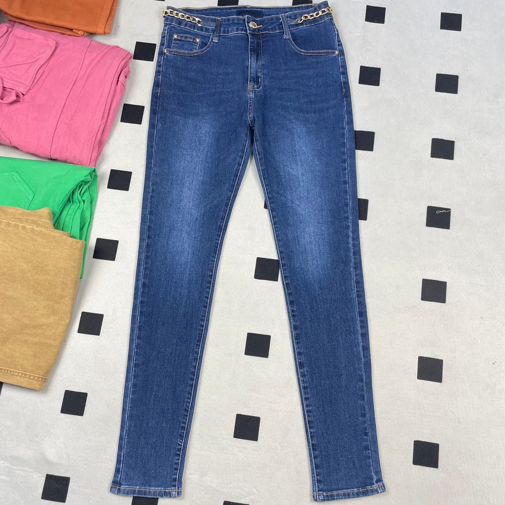Etiqueta de corte para colheita de vazamento, tamanho grande, Jeans elásticos, mulheres, aparência mais fina, calças jus