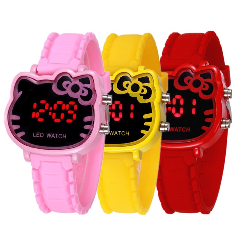 Relógio Digital LED com Desenho da Hello Kitty / Pulseira de Silicone Esportivo Infantil Feminino para Presente
