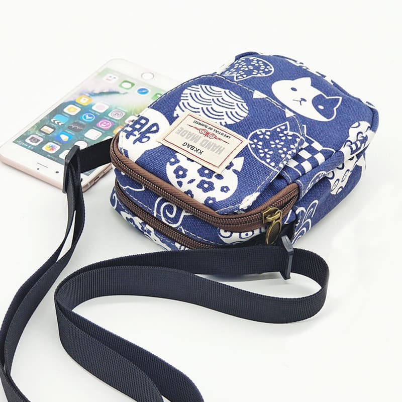 Bonito lona pequeno saco mensageiro bolsa de moedas do telefone móvel feminino masculino Universal All-Match pequena bol