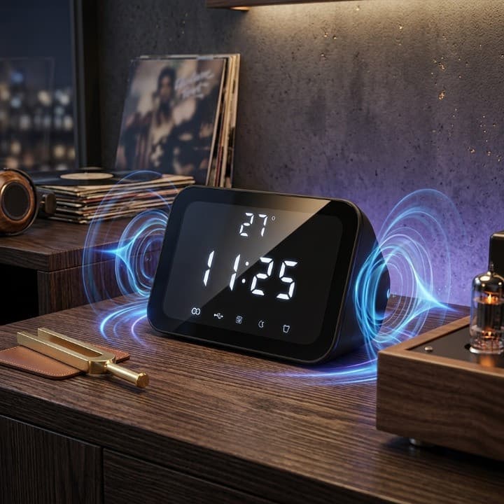 Caixa de Som Bluetooth 15W 4 em 1 com Relógio LED Despertador Temperatura e USB Dibea