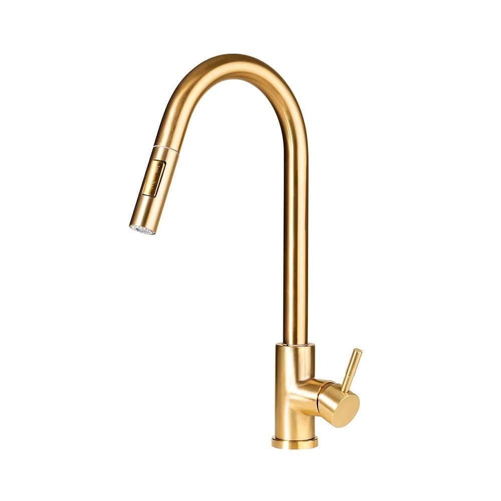 Torneira Para Cozinha Gourmet Misturador Monocomando Em Aço Inox 304 Escovado Iriri Pingoo - Dourado