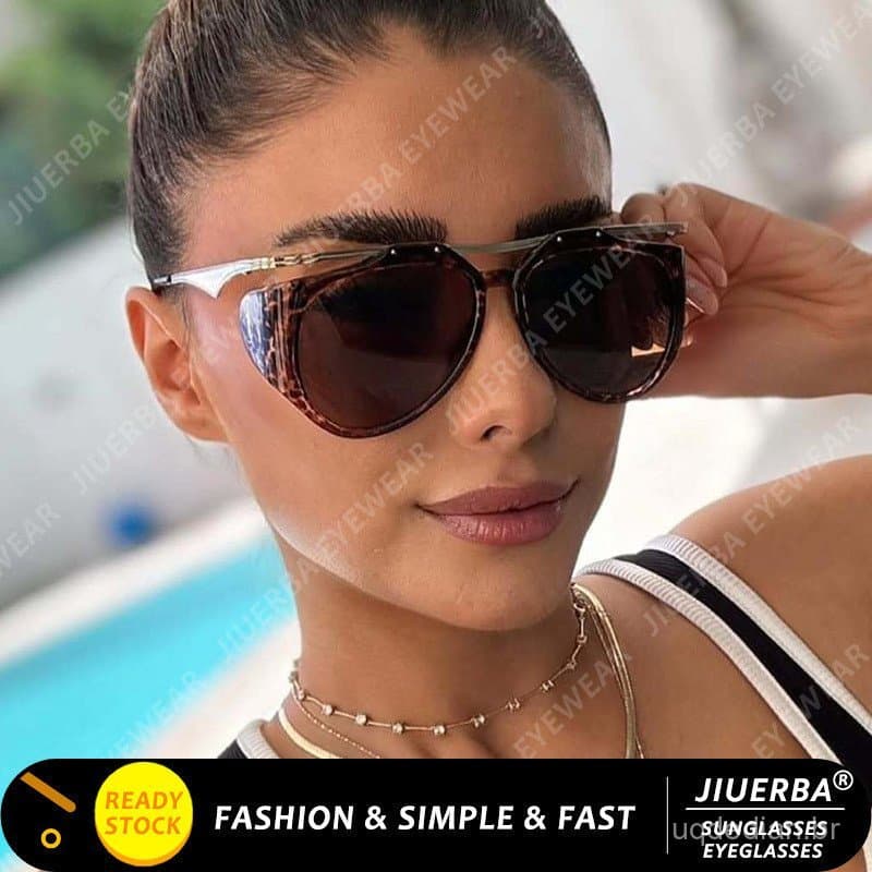 (JIUERBA) Óculos De Sol Com Armação De Metal Geométrico Para Mulheres Punk Da Moda Ocidental