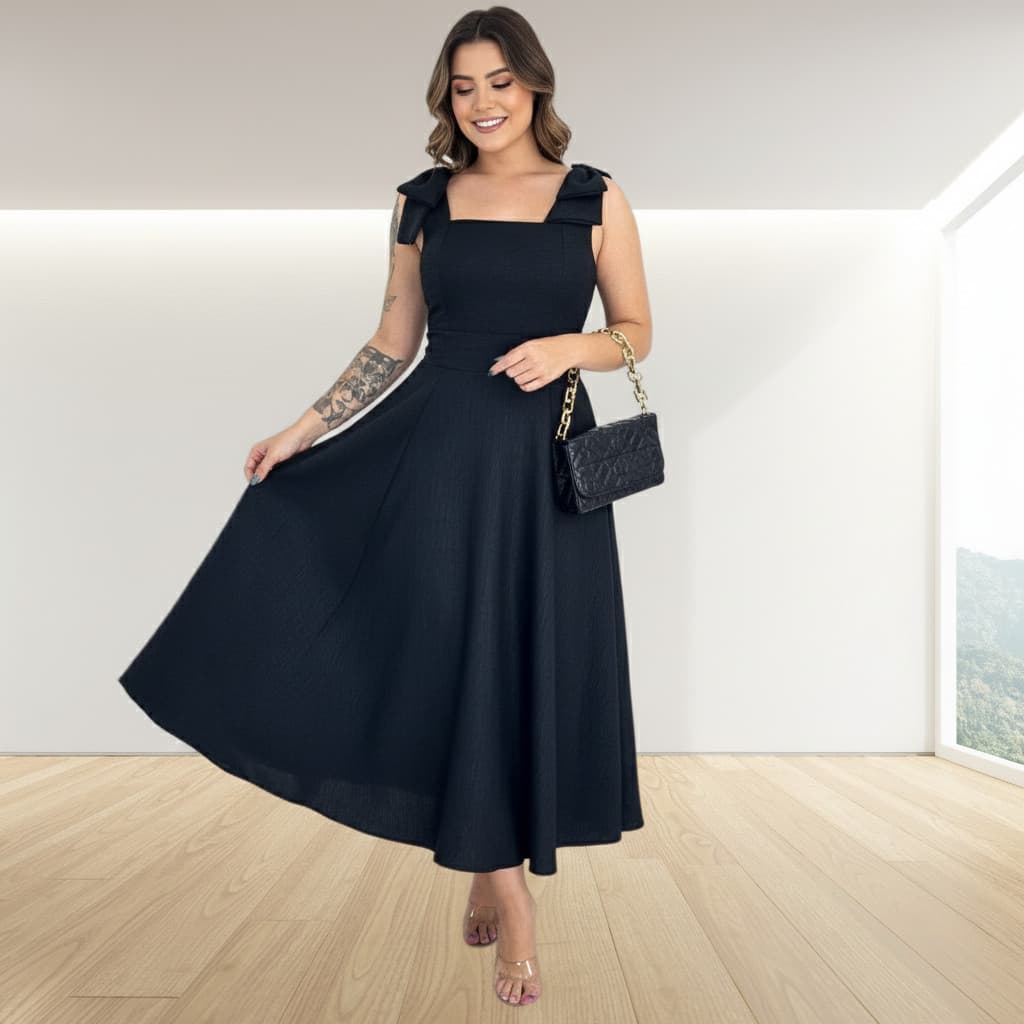 Vestido feminino Com Laço No Ombro Regata  pluz zise do P M G GG G1 G2  Tecido duna linho