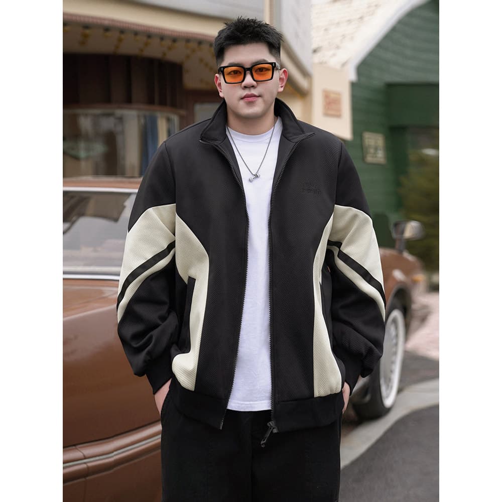THE PANG Street Wear Plus Size Masculino Primavera Outono Sarja Textura Costura Jaqueta Gorda Solta Cardigan Casual