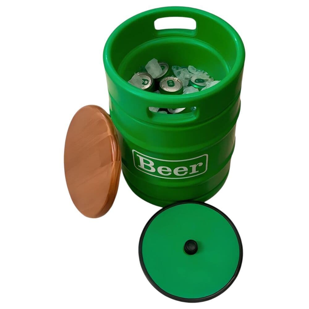 Banco Cooler de Cervejas Barril Decorativo Tampo de Madeira 28L Verde etilo barril chop garagem.