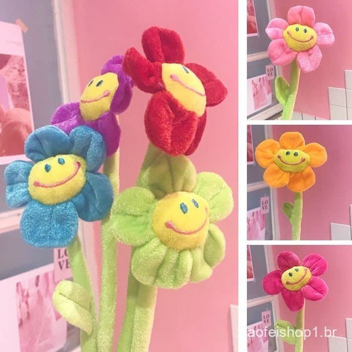 Flor De Sol De Pelúcia Dos Desenhos Animados Com Hastes Dobráveis Sorriso Rosto Brinquedo Decoração Para Casa Cortina Fi