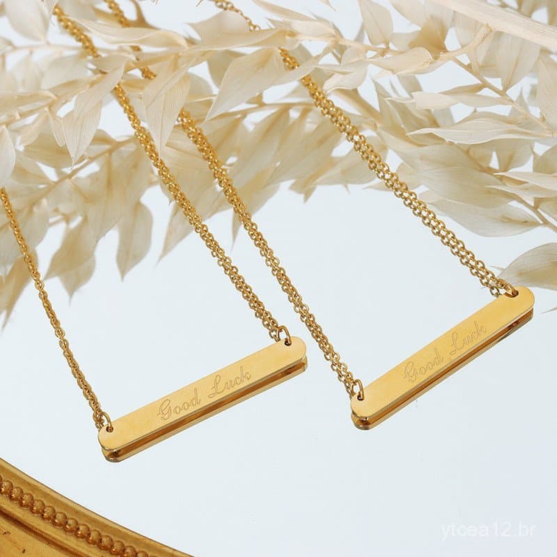 Colar romântico de luxo leve em estilo francês com pingente longo em inglês, colar de aço titânio banhado a ouro 18k, ac