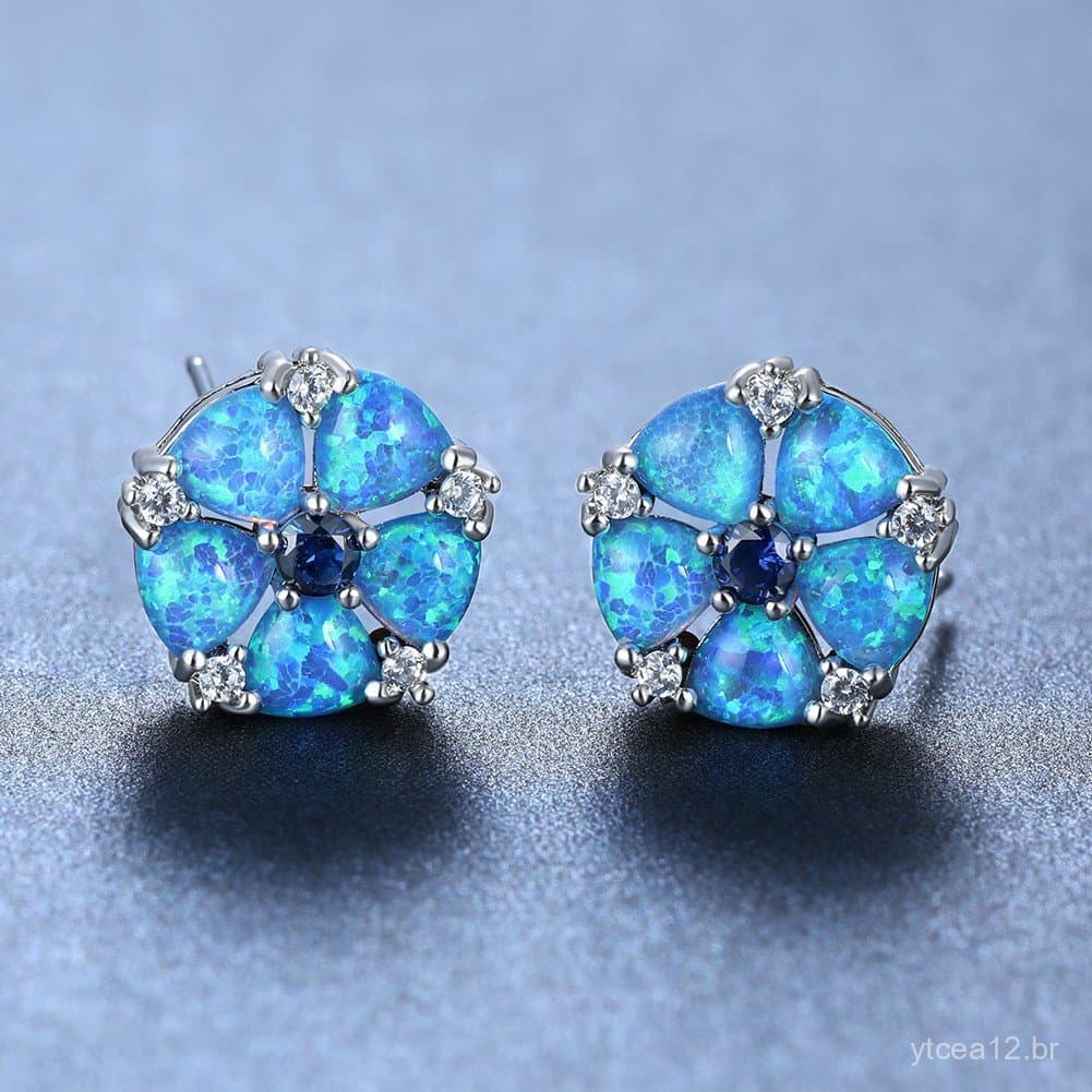 Novos brincos de flor com opala platinada e diamantes, estilo japonês e coreano, para mulheres, simples, elegantes, únic