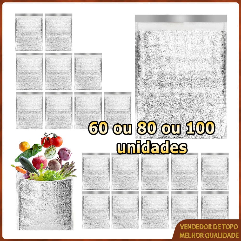 Kit 60/80/100 Saco térmico reutilizável e isolado saco térmico de folha de alumínio forro para caixa térmica 20x27cm