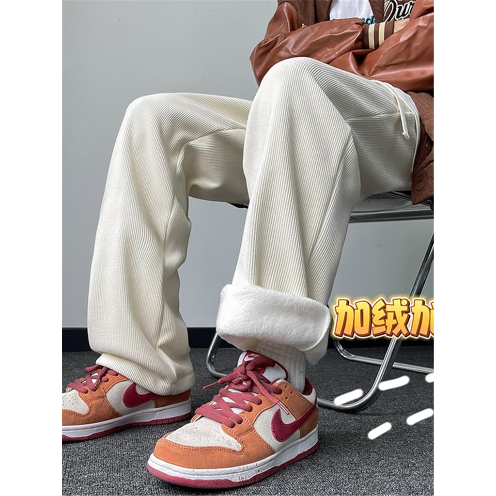 Estilo japonês forro de lã em linha reta esportes Sweatpants masculino estilo Hong Kong Retro Street Wear engrossado que