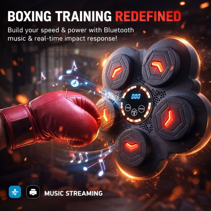 Máquina de Boxe Musical Bluetooth com Alvo Eletrônico + Par de Luvas de Boxe para Treinamento