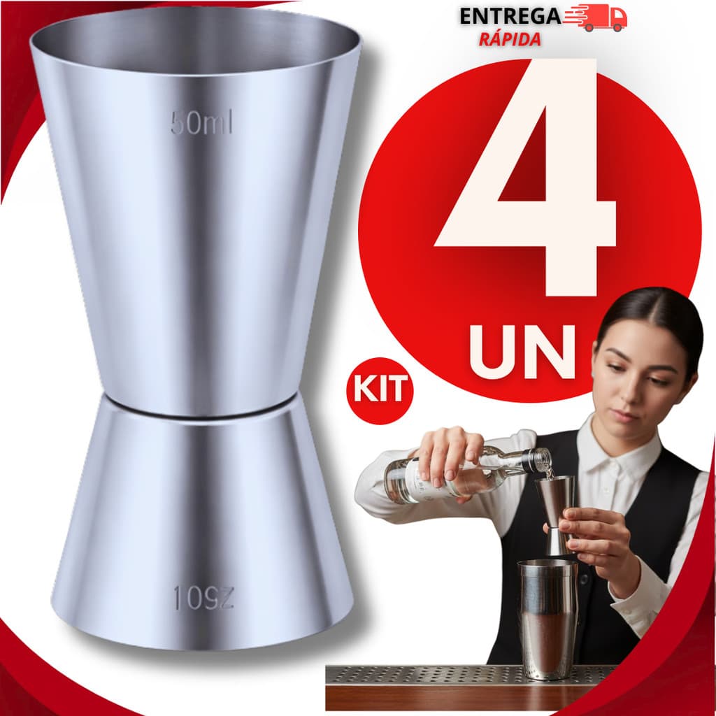 Kit 04 Dosador Duplo De Bebidas Para Drinks 25ml e 50ml Aço Inox Bebidas Barman Caipirinha
