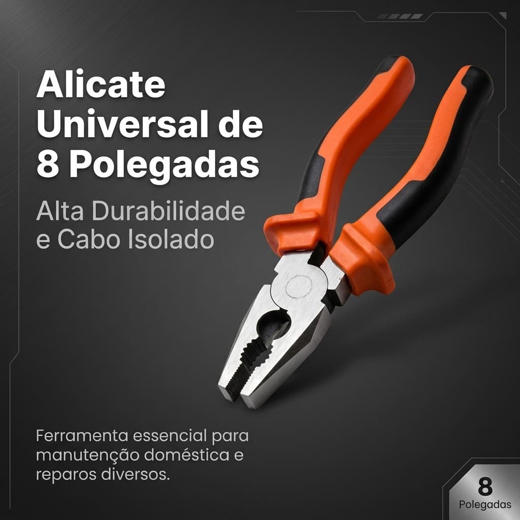 Alicate Universal Multiusos Cabo Isolado Multi Uso  8 Polegada
