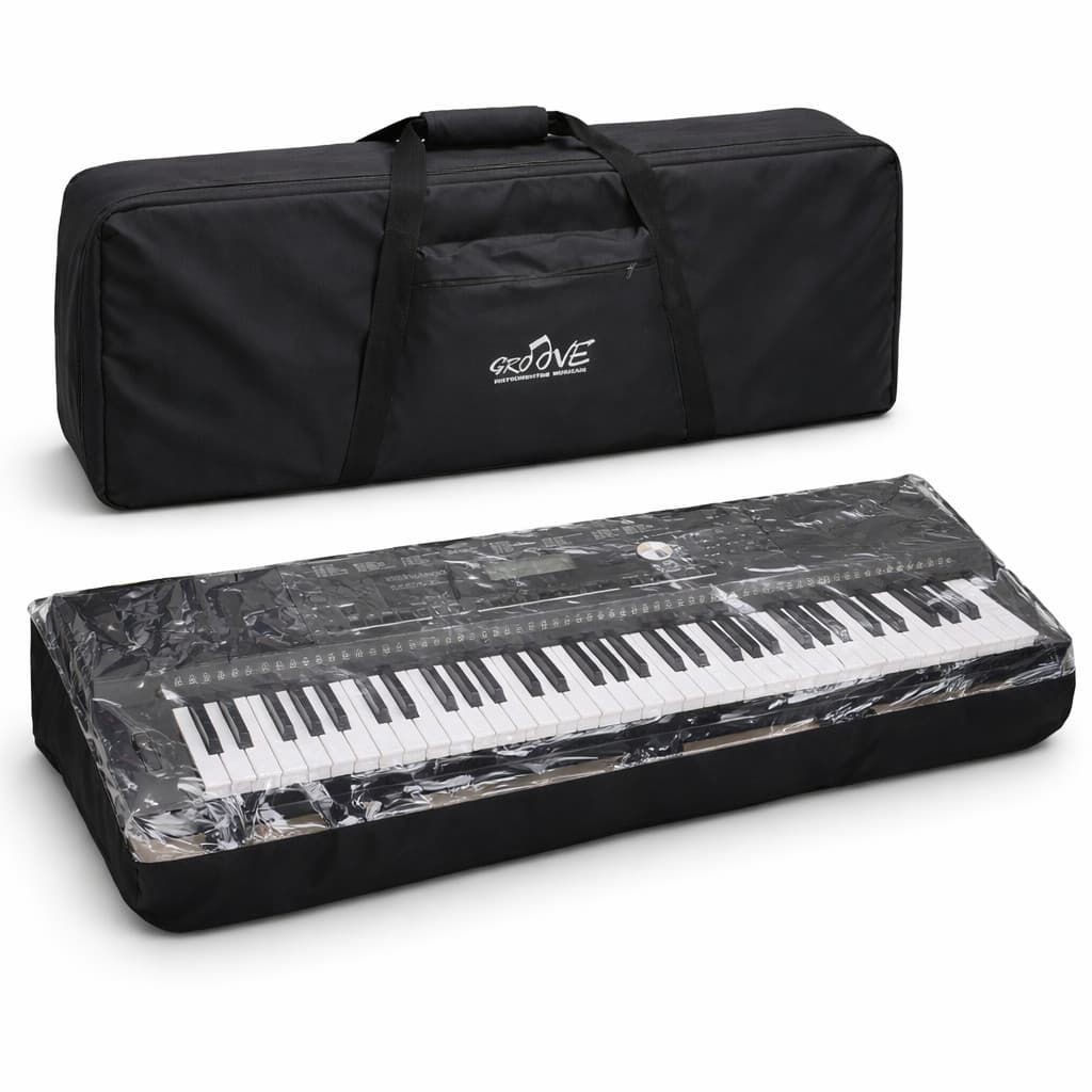 Kit Bag Teclado 61 Teclas Nylon + Capa Transparente Bolso Frontal Alças Reforçadas