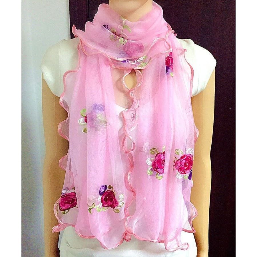 Lenço com babados lenço de seda xale feminino primavera verão outono longo bordado beleza gaze lenço protetor solar 20 p