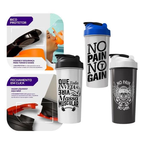 Kit 3 Coqueteleiras Shakeira 600ml Academia Agua Fitness Incolor/fumê