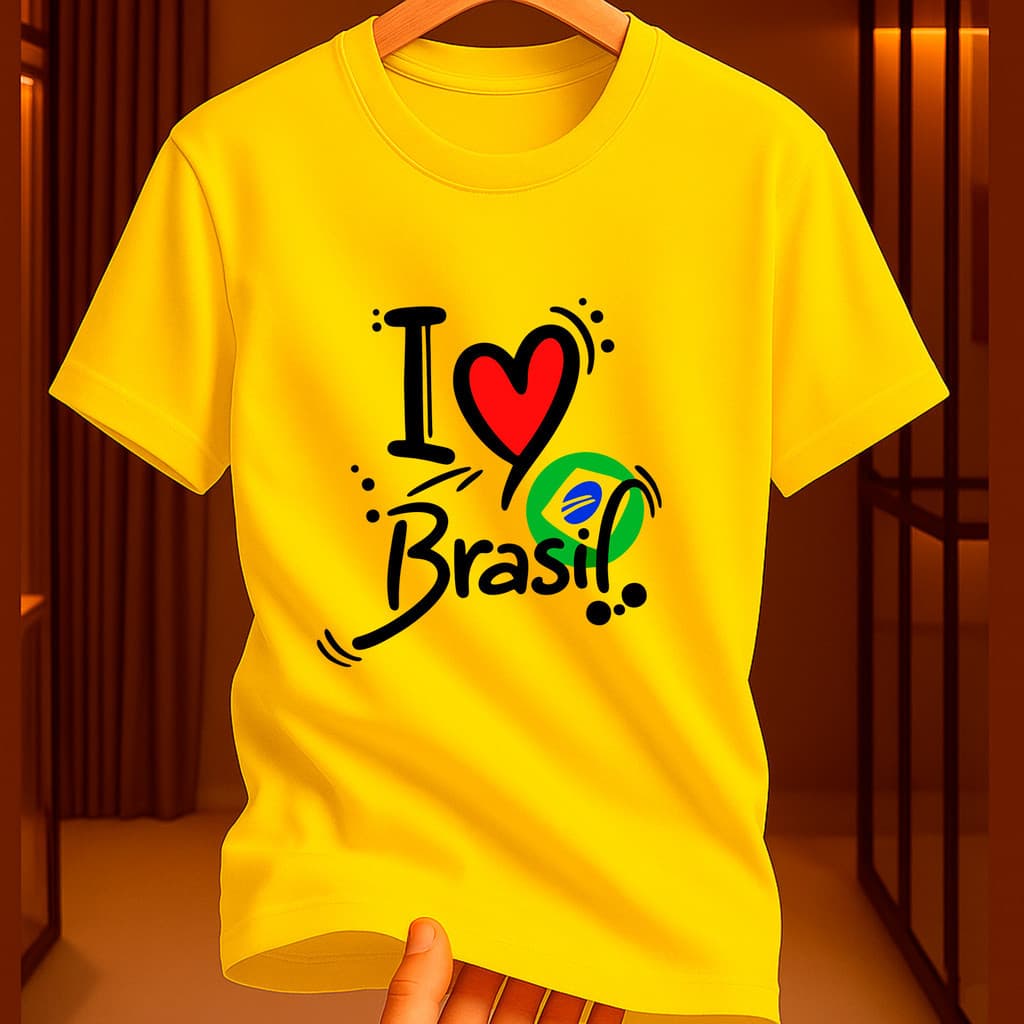 Camiseta 100% Algodão Infantil Roupa Infantil Brasil Campeão Visual Esportivo i love Brasil Confortável Estilosa