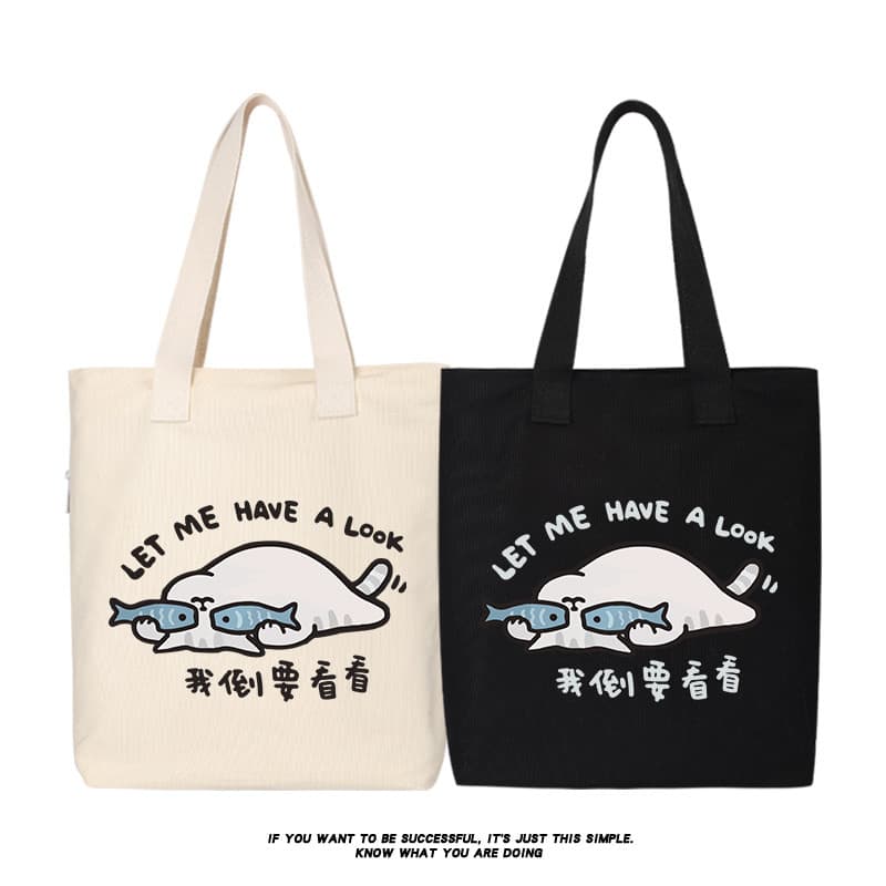 Xi Luo Luo Eu quero olhar gato dos desenhos animados bolsa de lona bolsa de ombro bolsa mensageiro bolsa sacola de compr