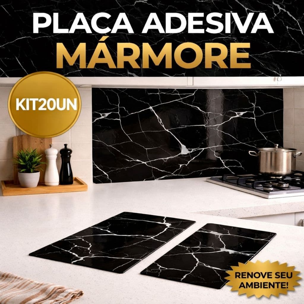 Kit 20 Placas Adesiva Mármore 60x30cm Vinil Autoadesivo