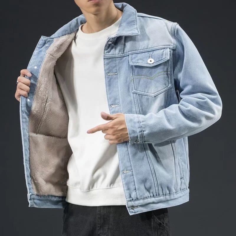 Forro de lã de inverno engrossado jaqueta jeans masculina lã de cordeiro quente forro de algodão jaqueta adolescente na