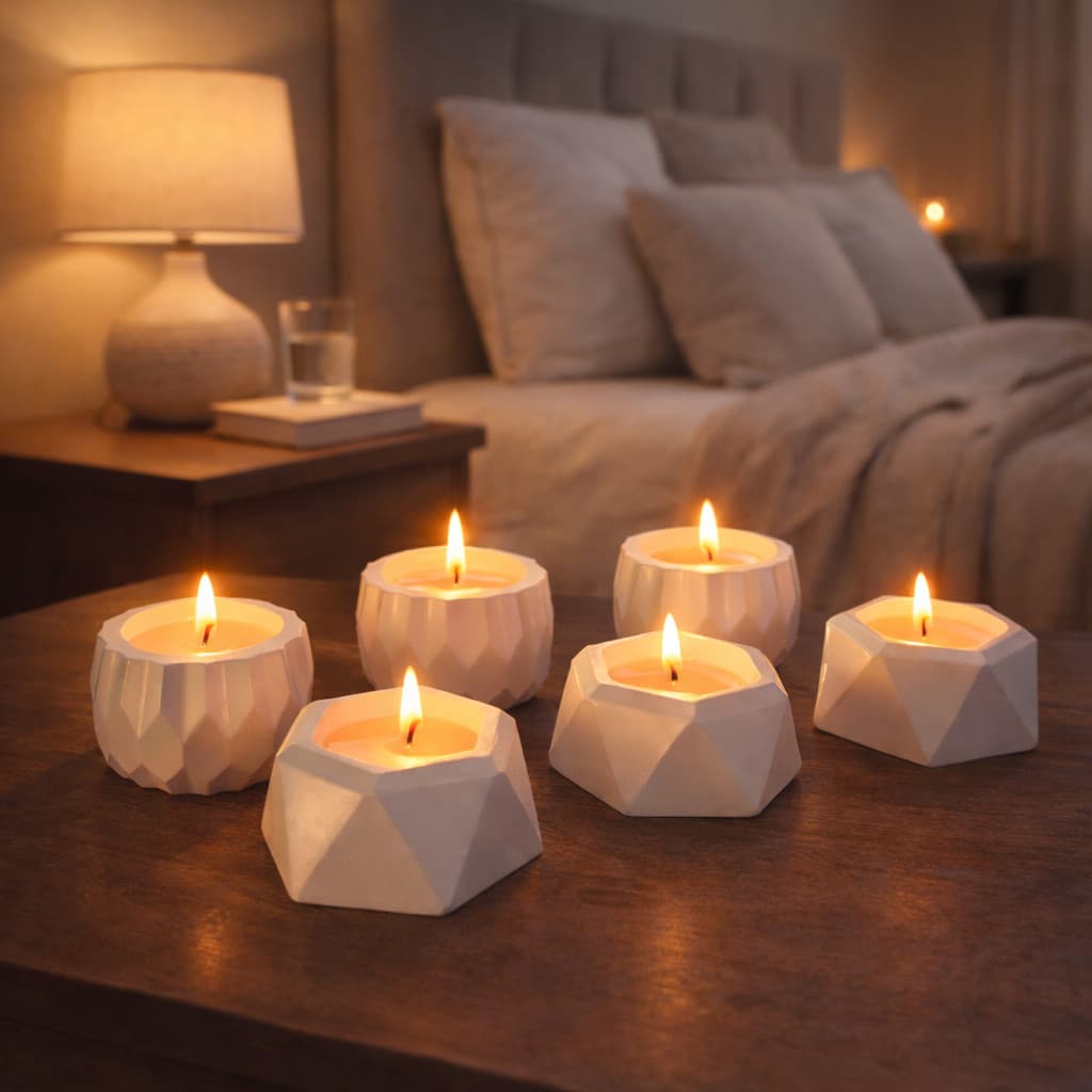 Conjunto 6 Velas Aromáticas + Vasos Decoração 2 em 1 Para Plantas Artificiais Presente