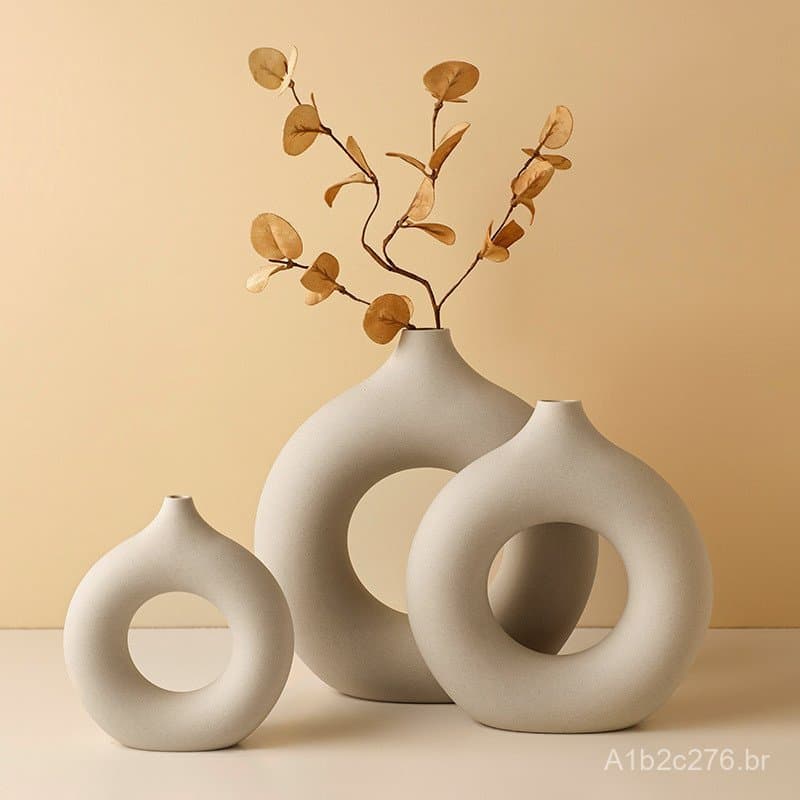 Beihanmei Vaso Cerâmico Circular Irregular Estilo Wabi-Sabi, Decoração de Sala de Estar de Alto Padrão, Artesanato Criat