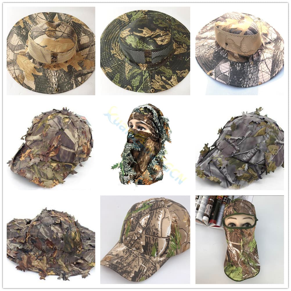 Camuflagem camuflagem boné de caça ao ar livre esportes boné folha biônico camuflagem boné de pesca ventilador militar C