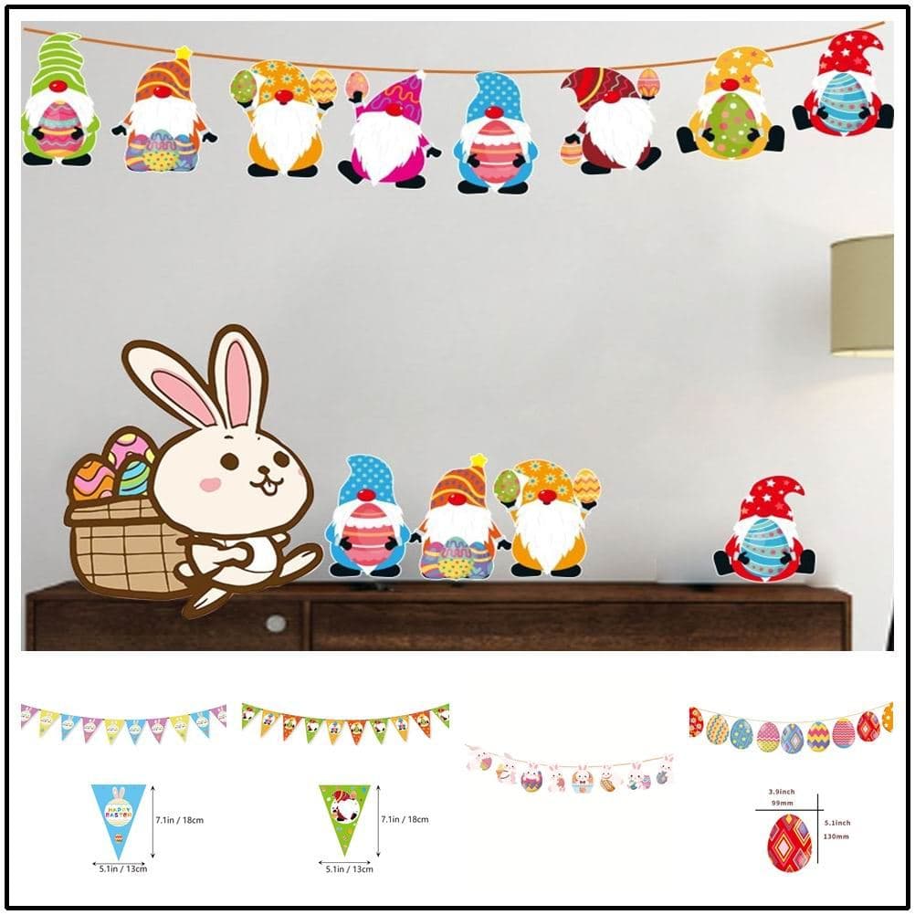 Festa de páscoa dos desenhos animados coelho puxar bandeira páscoa feriado tema decoração Banner puxar flor carta Buntin