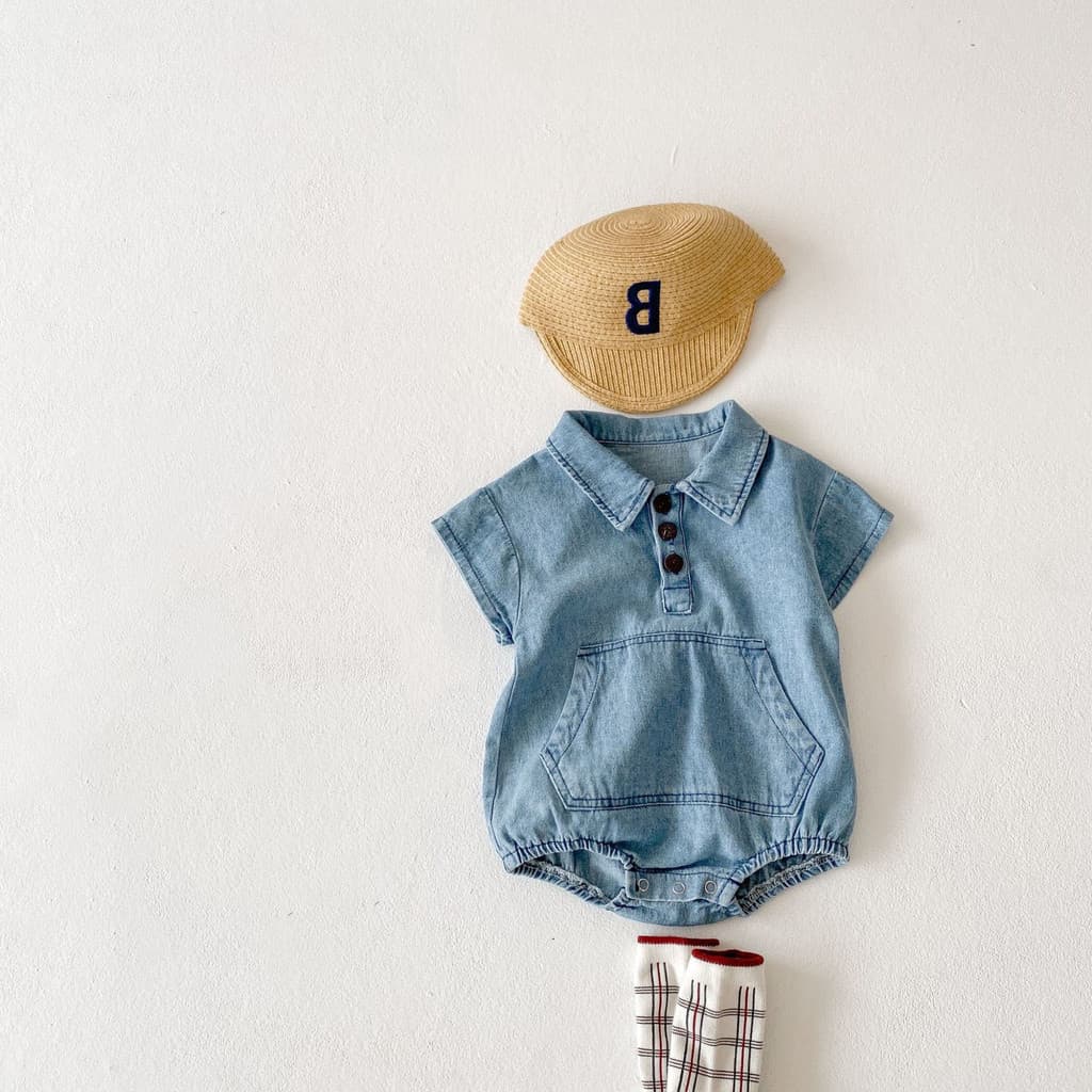 Roupas de bebê roupas de verão versão coreana macacão de bebê meninos meninas macio Denim manga curta algodão macacão