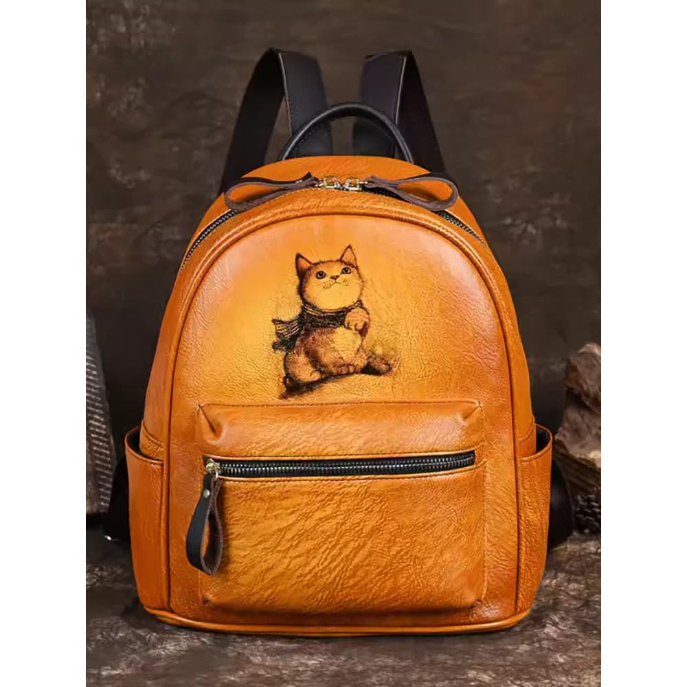 Primeira camada de couro Casual mochila impressa saco de couro genuíno Retro senhoras mochila grande capacidade mão-poli