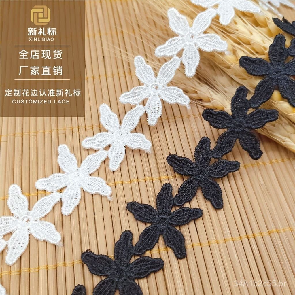 Renda solúvel em água, acessórios Lolita, materiais de decoração para roupas, bordado de flores de cinco pétalas em poli