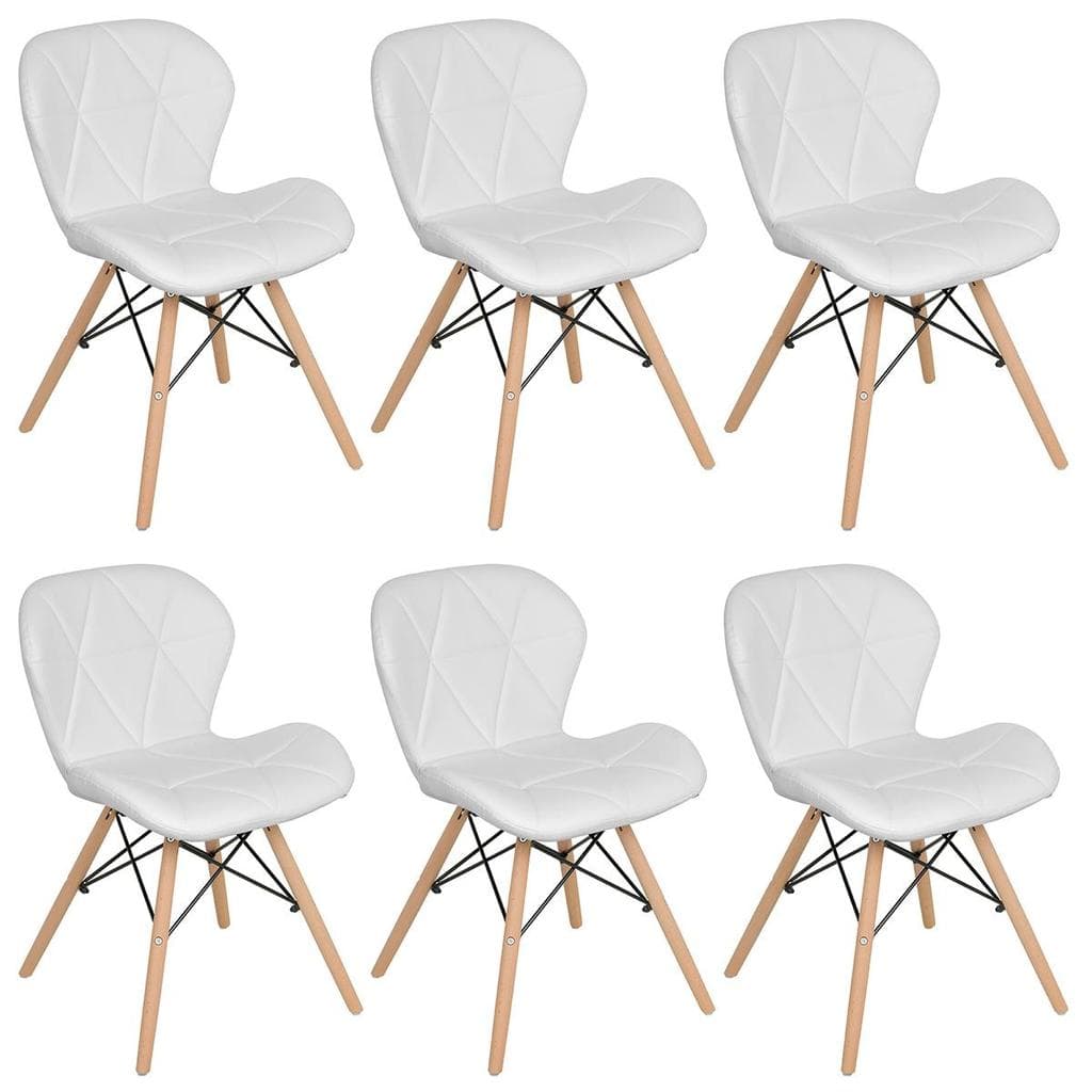 Kit 6 Cadeiras de jantar estofada Charles Eames Eiffel Slim Wood confort – Branco