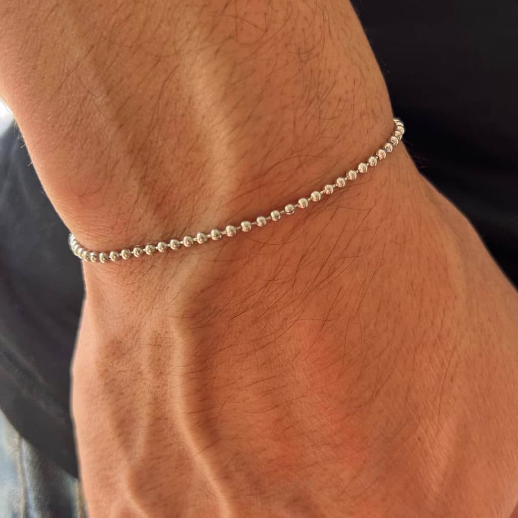 Pulseira Masculina Eron Elo de Bolinha em Aço Inox Prateado